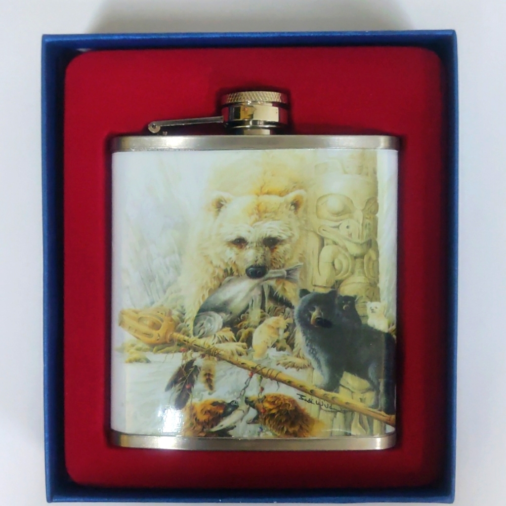 Bear design Hip Flask 6oz Stainless Steel